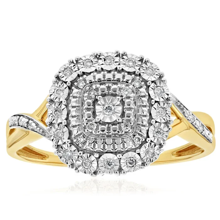 0.10 Carat Diamond Ring Set in 9ct Yellow Gold