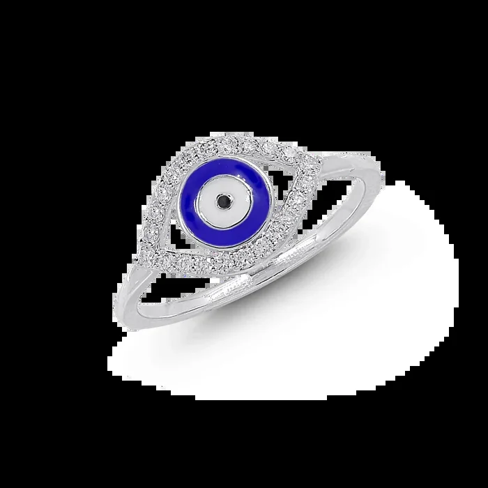 0.18Ct VVS/FG Diamond Evil Eye Ring in 18K White Gold