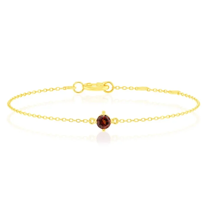 0.34 Carat Red Garnet Adjustable Bracelet 17cm in 9ct Yellow Gold