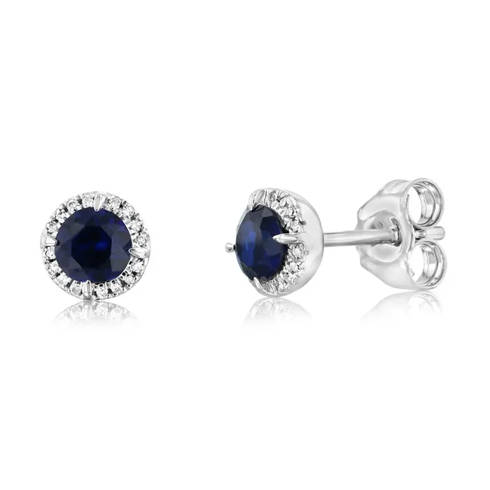0.64 Carat Created Sapphire and Diamond Earrings in 9ct White Gold