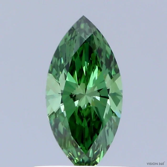 0.65 Carat Marquise Shaped, Excellent Cut, FANCY VIVID GREEN Color, VVS2 Clarity, IGI Certified Lab Grown Diamond