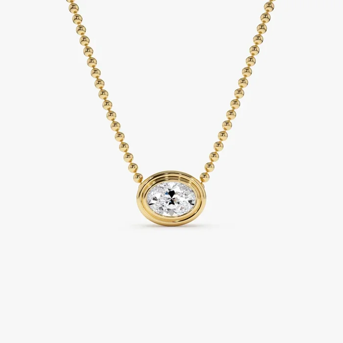 0.75 Ctw 14k Gold Oval Shape Bezel Lab Grown Diamond Beaded Necklace – Lega