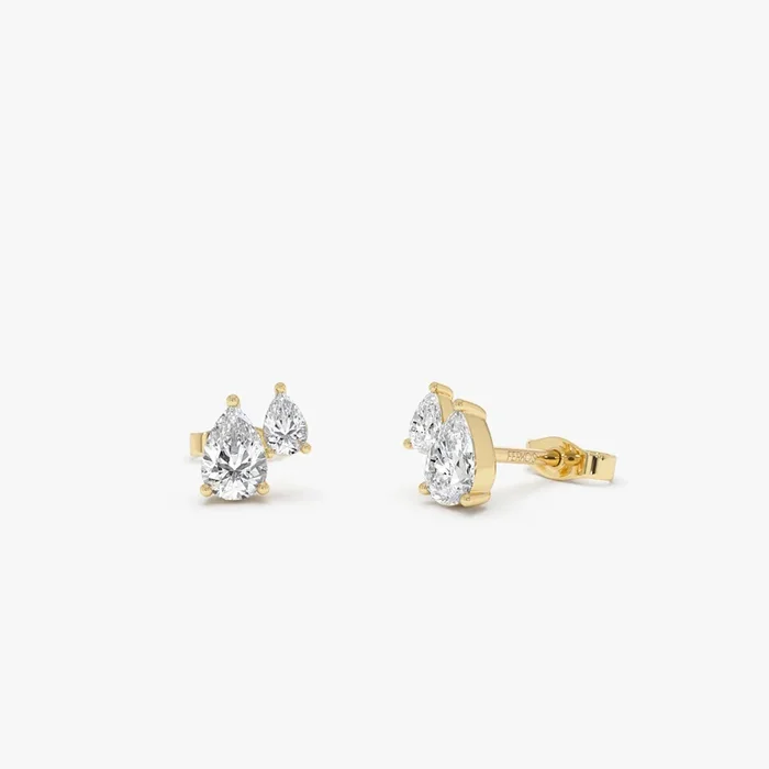 0.85 Ctw 14k Prong Setting Lab Grown Diamond Double Pear Stud Earrings – Helia