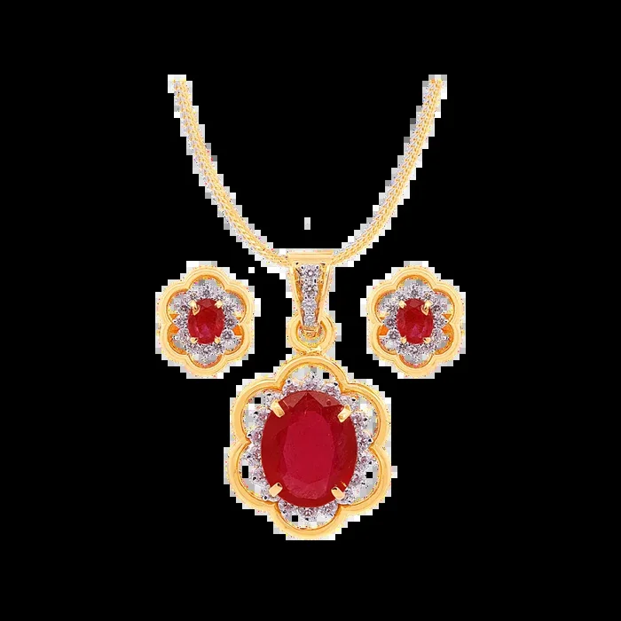 0.86Ct VS/GH Diamond Pendant Set With Ruby in 18K Gold