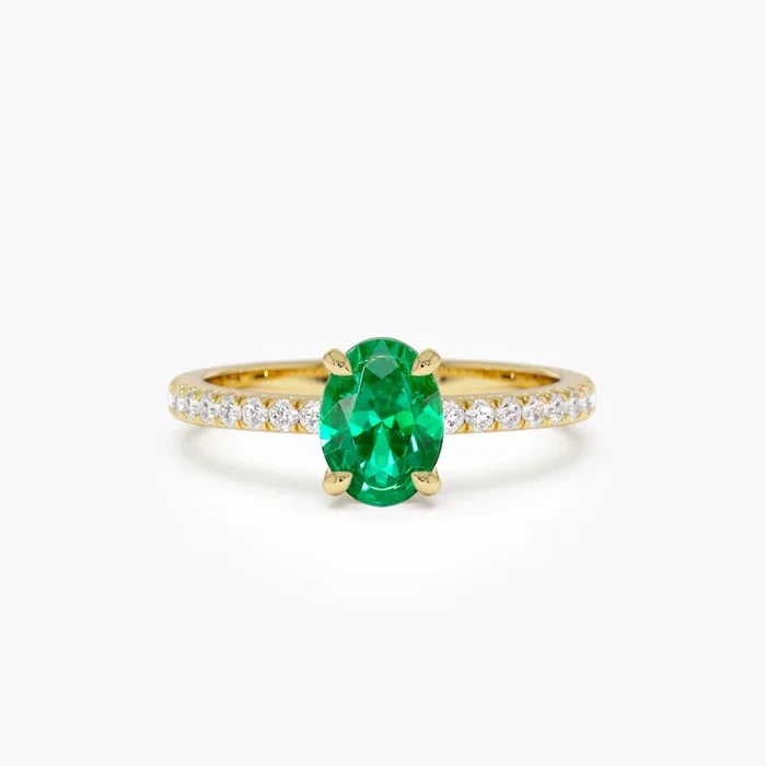 0.88 Ctw 14k Lab Grown Colombian Emerald and Diamond Ring – Eleni