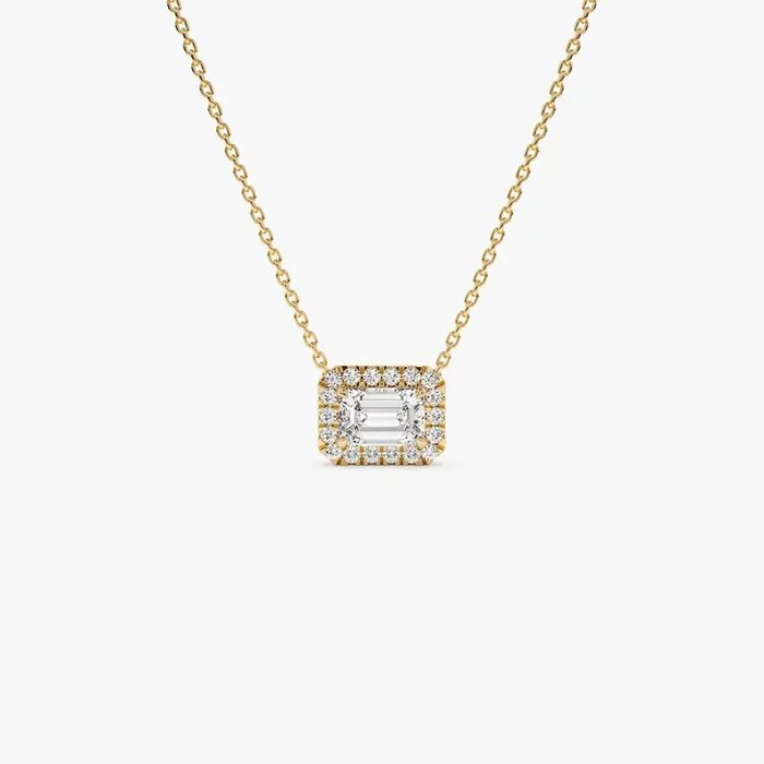 0.90 ctw 14K Halo Setting Emerald Cut Lab Grown Diamond Necklace – Taylor
