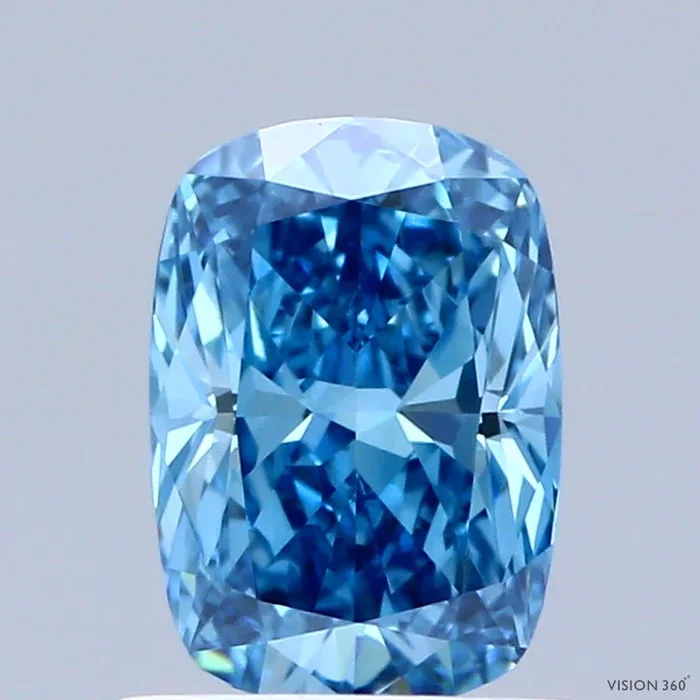 0.98 Carat Cushion Shaped, Ideal Cut, FANCY VIVID BLUE Color, VVS2 Clarity, IGI Certified Lab Grown Diamond