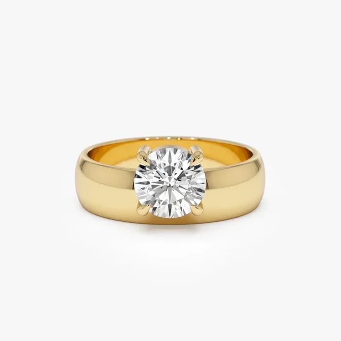1.00 Ctw 14k Gold Lab Grown Round Diamond Solitaire Ring with Wide Band – Thalina
