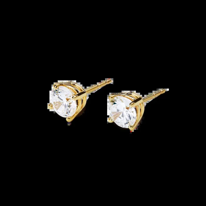 1 1/2 Carat Round Diamond Studs – Yellow Gold