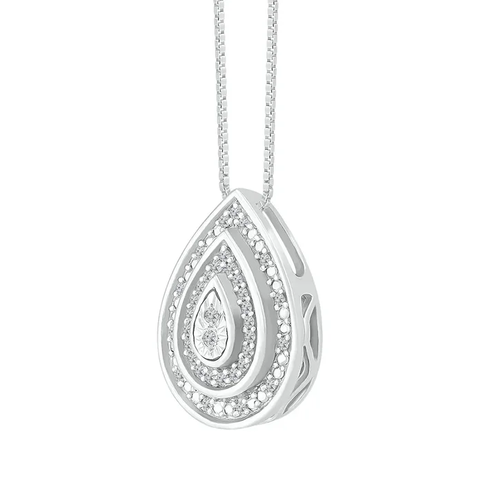 1/15 CTW Diamond Cluster Pear Shaped 18-inch Pendant in Sterling Silver