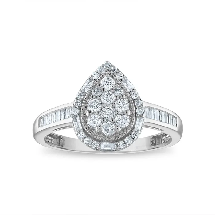 1/2 CTW Natural Diamond Cluster Pear Shape Ring in 10KT White Gold