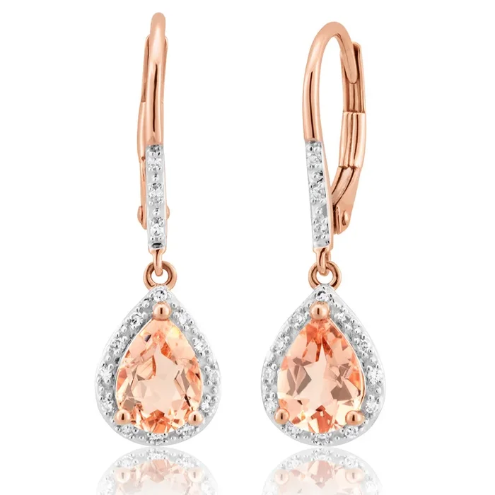 1.20 Carat Morganite Pear & Diamond Drop Earrings in 9ct Rose Gold