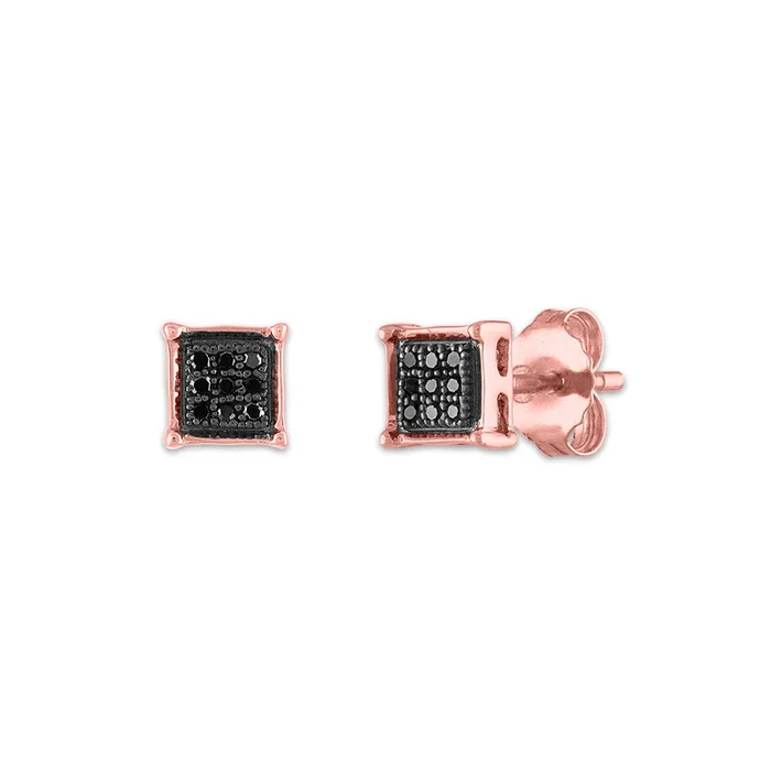 1/20 CTW Natural Diamond Cluster Stud Treated Black Earrings in 10KT Rose Gold