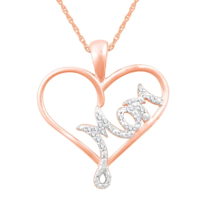1/20 CTW Natural Diamond Heart Mom 18-inch Pendant in 10KT Rose Gold