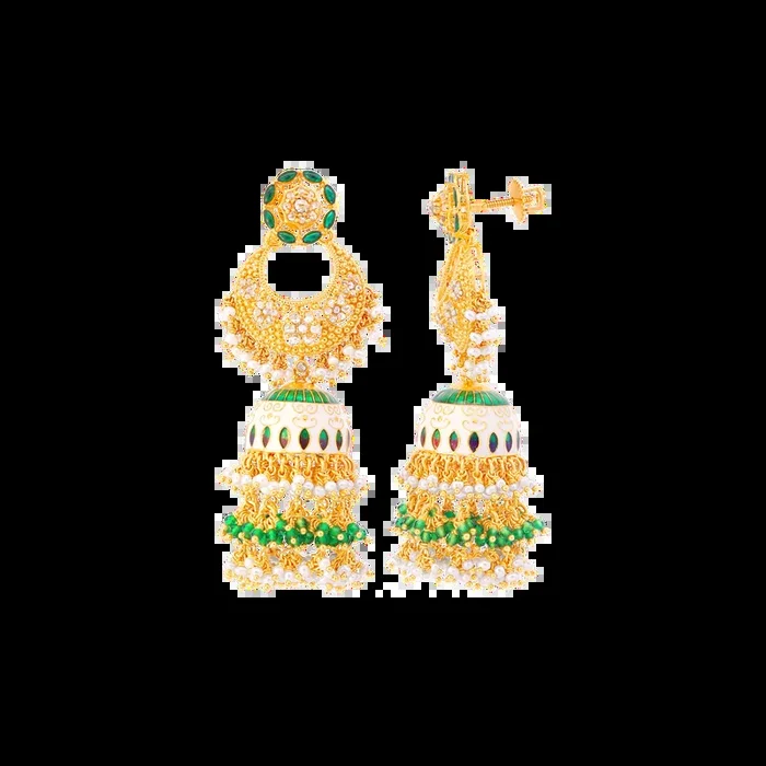 1.24CTW Rose Cut Diamond Minakari Jhumkha With Gemstones in 22K Gold
