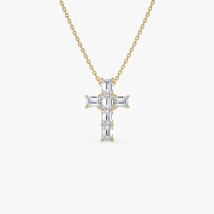1.25 Ctw 14k Emerald Cut Lab Grown Diamond Cross Necklace – Addison