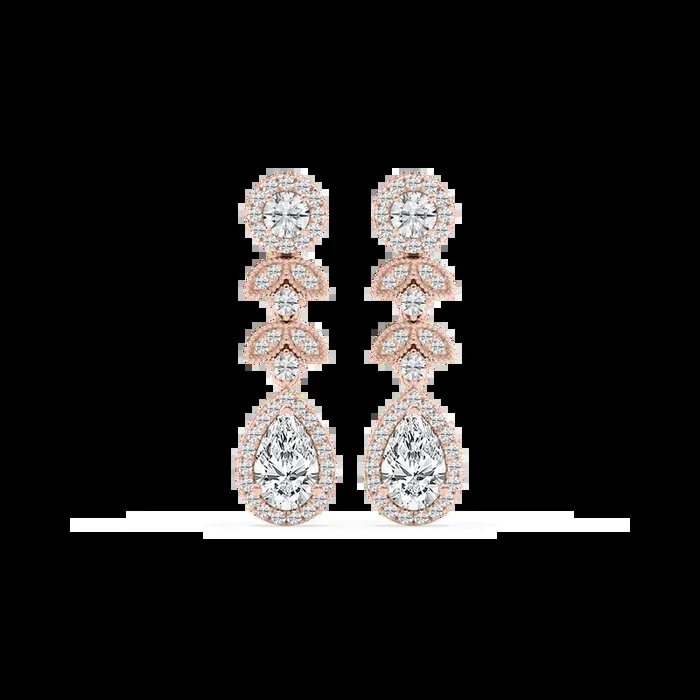 1 ¾ ctw Pear and Round Lab Grown Diamond Chain Drop Earrings