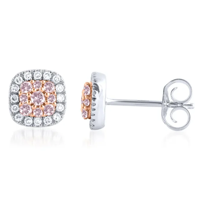 1/3 Carat Diamond Stud Earrings With Australian Pink Argyle Diamonds in 9ct White and Rose Gold