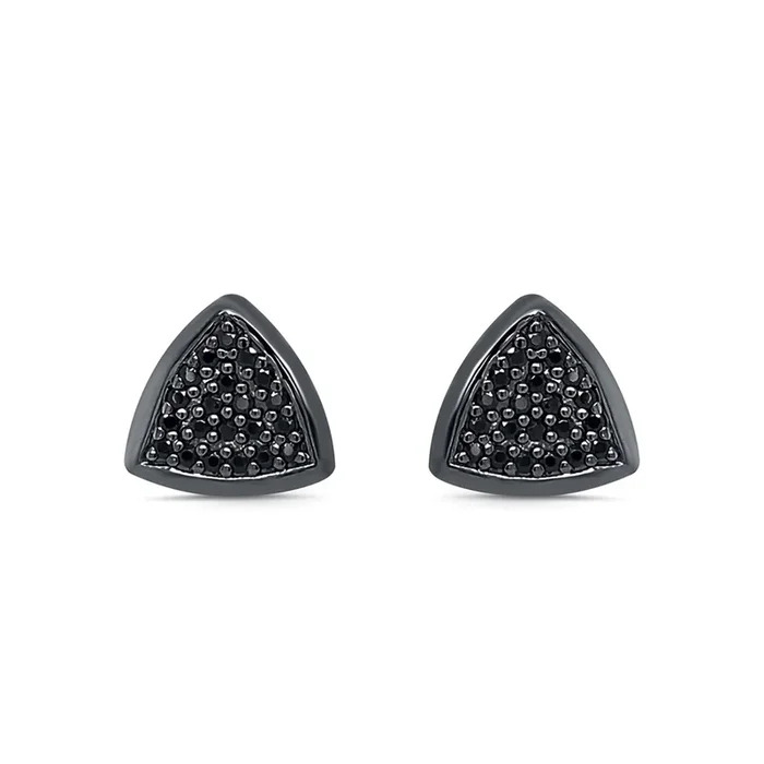 1/3 CTW Black Natural Diamond Trangle Shaped Fashion Earrings in Black Rhodium Plated 14KT Gold