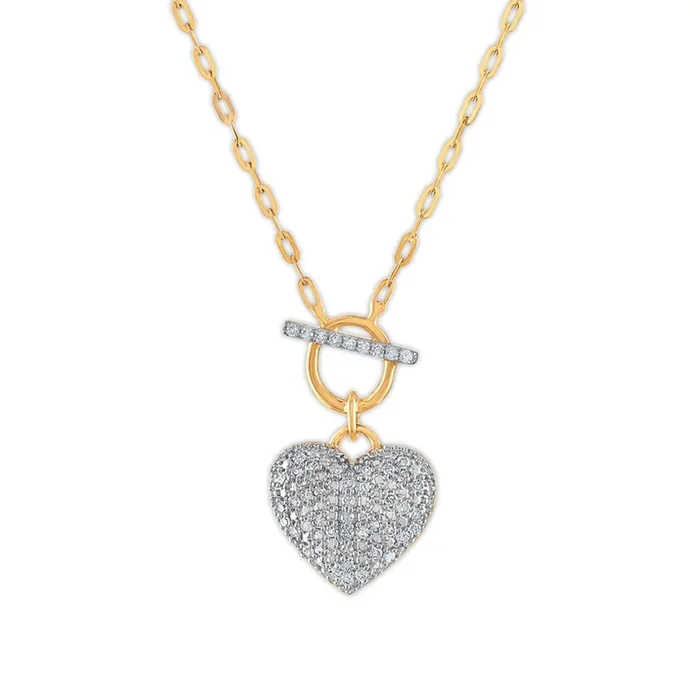 1/4 CTW Natural Diamond Heart Toggle Necklace in 10KT Gold with Paperclip Chain