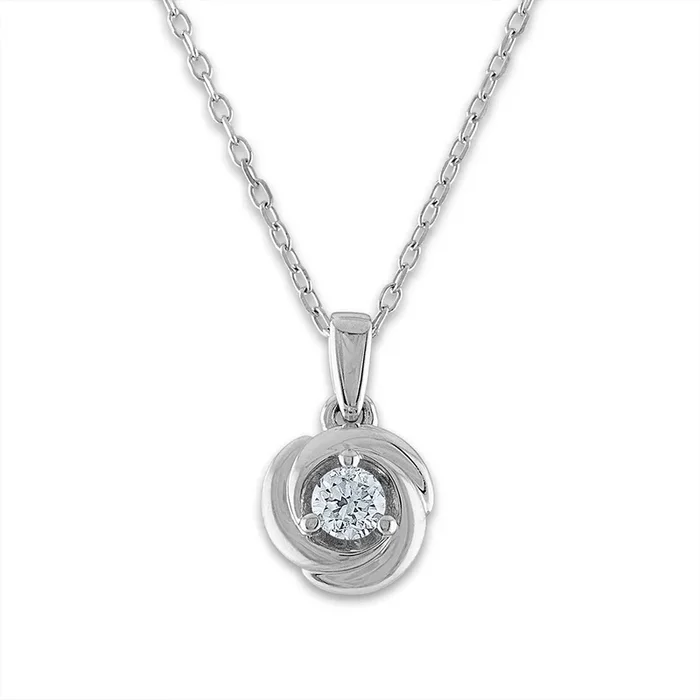 1/4 CTW Natural Diamond Solitaire Love Knot 18-inch Pendant in 10KT White Gold