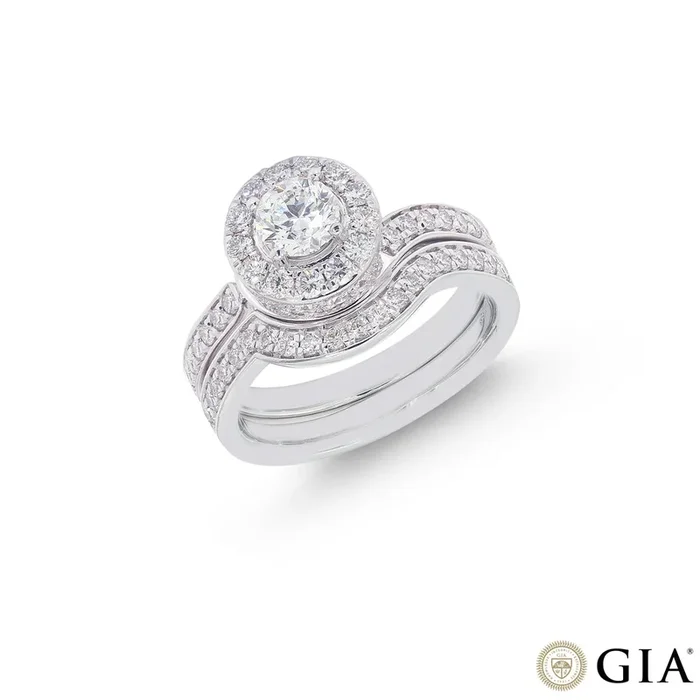 1.44CTW VVS1/H GIA Certified Diamond Ring Set in 18K White Gold