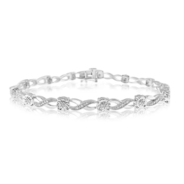1/5 Carat Diamond Hugs & Kisses 18cm Bracelet in Sterling Silver