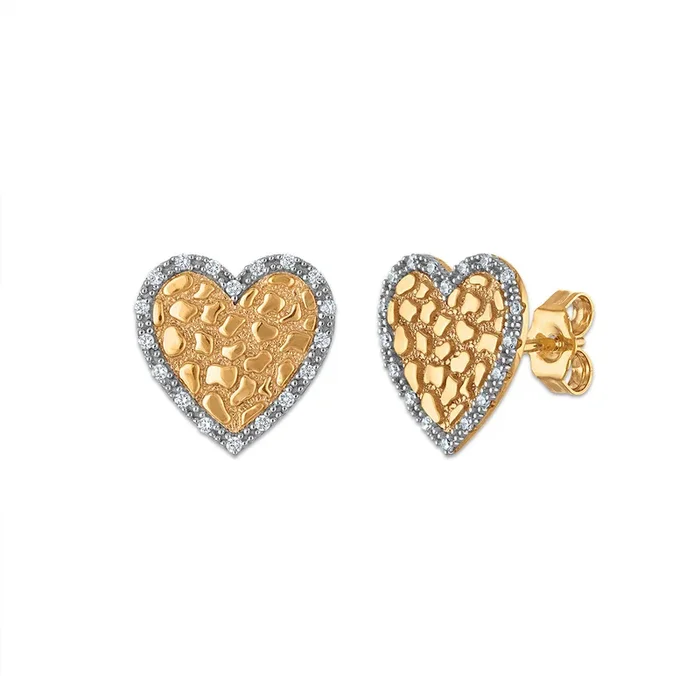 1/5 CTW Natural Diamond Nugget Heart Earrings in 10KT Yellow Gold
