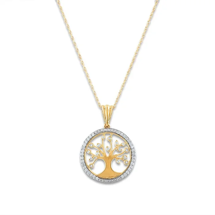 1/5 CTW Natural Diamond Tree of Life 18-inch Pendant in 10KT Yellow Gold