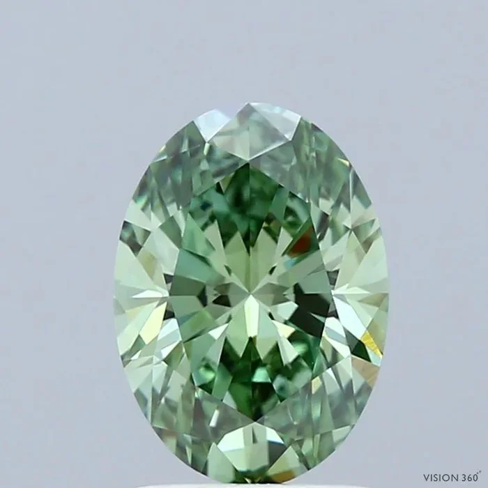 1.50 Carat Oval Shaped, Ideal Cut, FANCY VIVID GREEN Color, VVS2 Clarity, IGI Certified Lab Grown Diamond