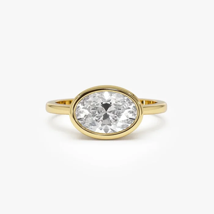 1.50 Ctw East West Oval Shaped Lab Grown Bezel Setting Modern Engagement Ring, Lenora