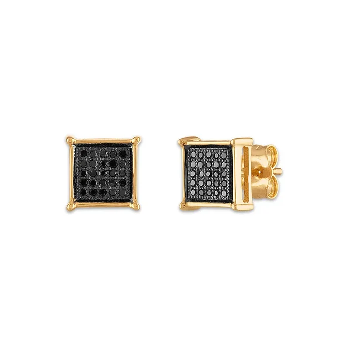 1/6 CTW Natural Diamond Cluster Stud Treated Black Earrings in 10KT Yellow Gold