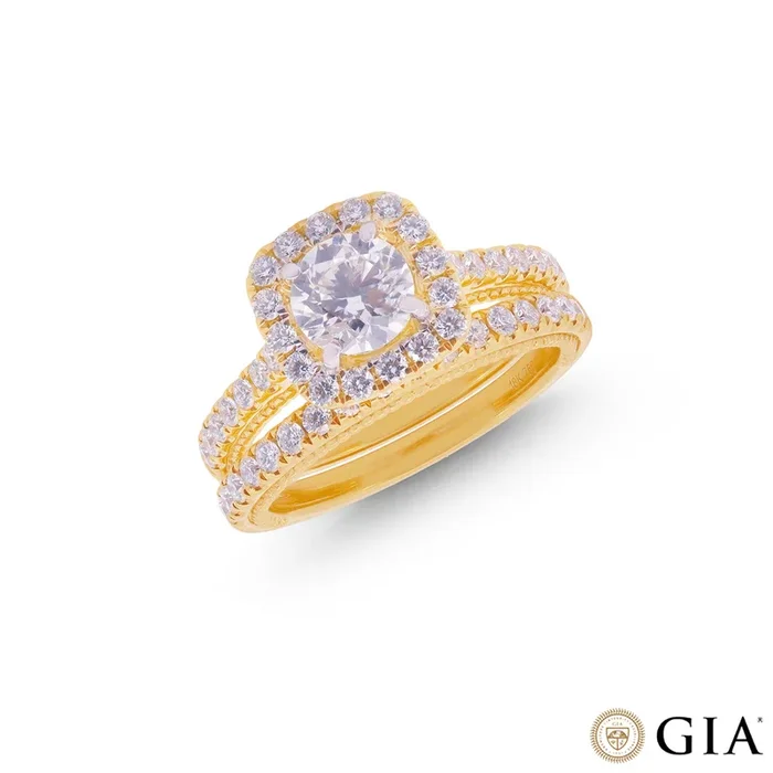 1.73CTW VS2/E GIA Certified Diamond Ring Set in 18K Gold