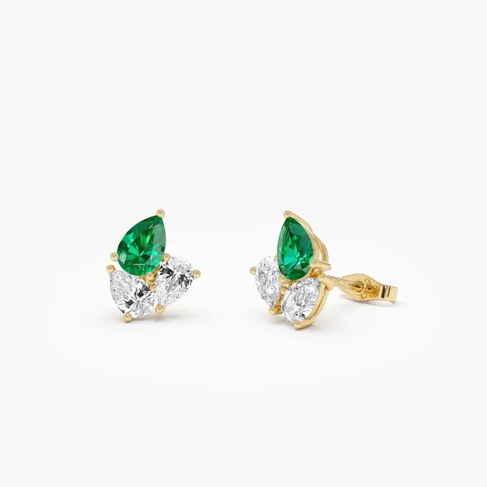 1.79 Ctw 14k Pear Shape Lab Grown Emerald and Diamond Stud Earrings – Fauna
