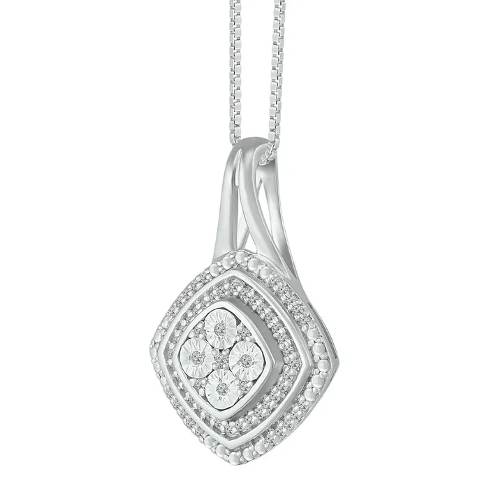 1/8 CTW Diamond Cluster Cushion Shaped 18-inch Pendant in Sterling Silver