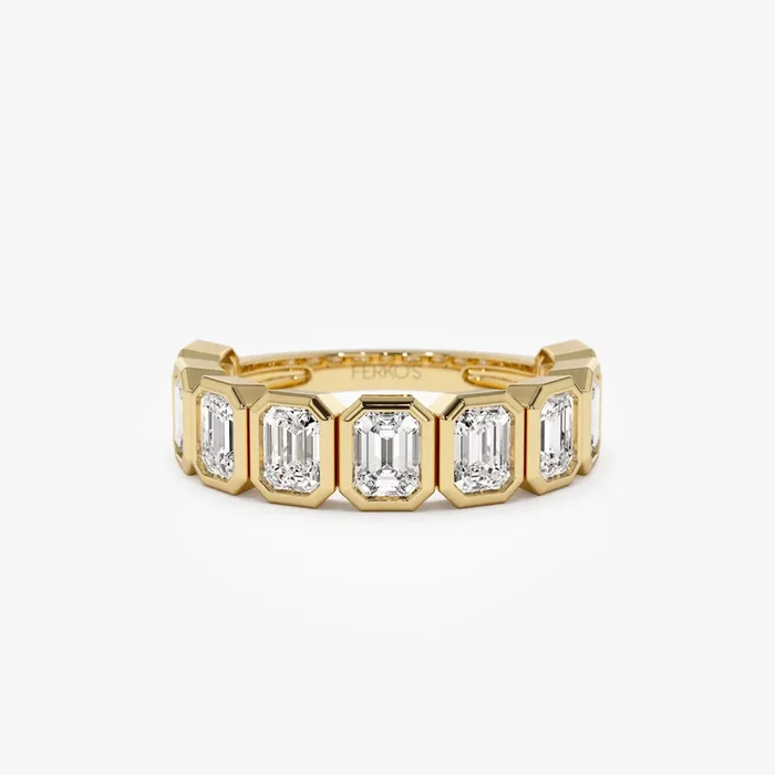 1.90 ctw 14k Bezel Setting Nine Stone Emerald Cut Lab Grown Diamond Wedding Ring – Victoria