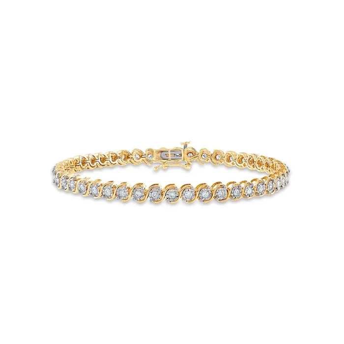 1 CTW Natural Diamond 7-inch Tennis “S” Bracelet in 10KT Yellow Gold