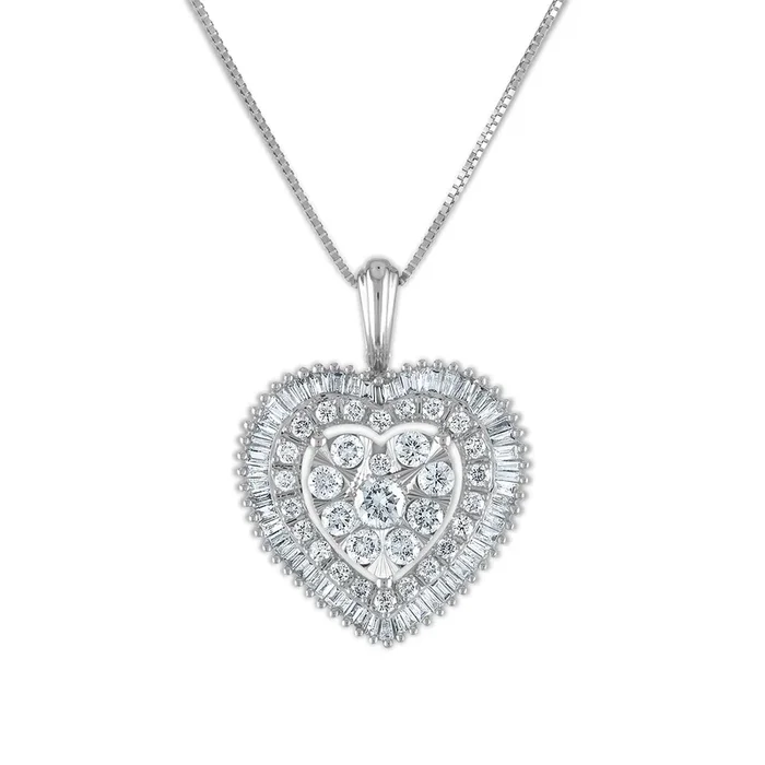 1 CTW Natural Diamond Heart 18-inch Pendant in 10KT White Gold