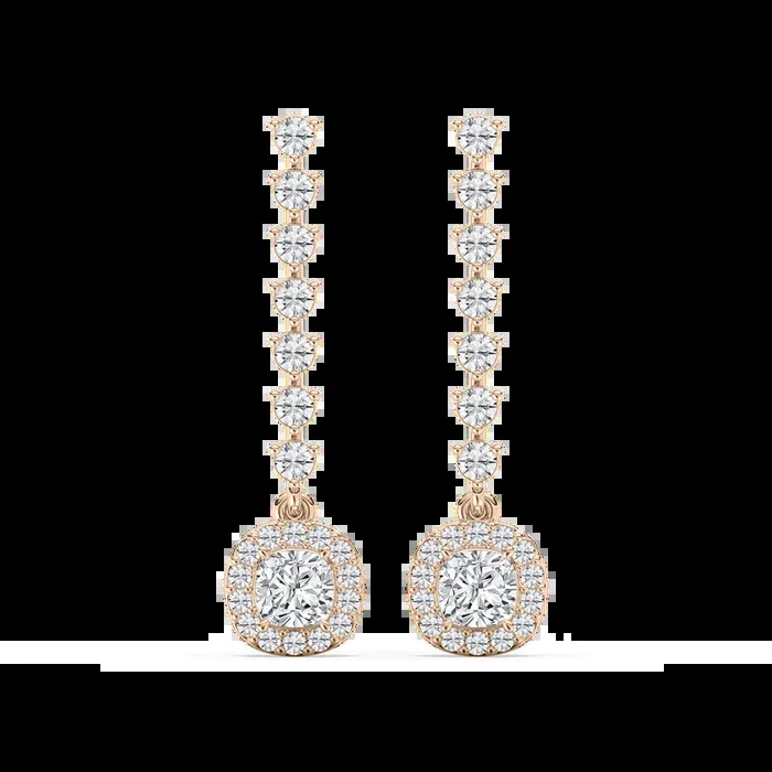 1 ctw Square Cushion and Round Lab Grown Diamond Halo Dangle Earrings