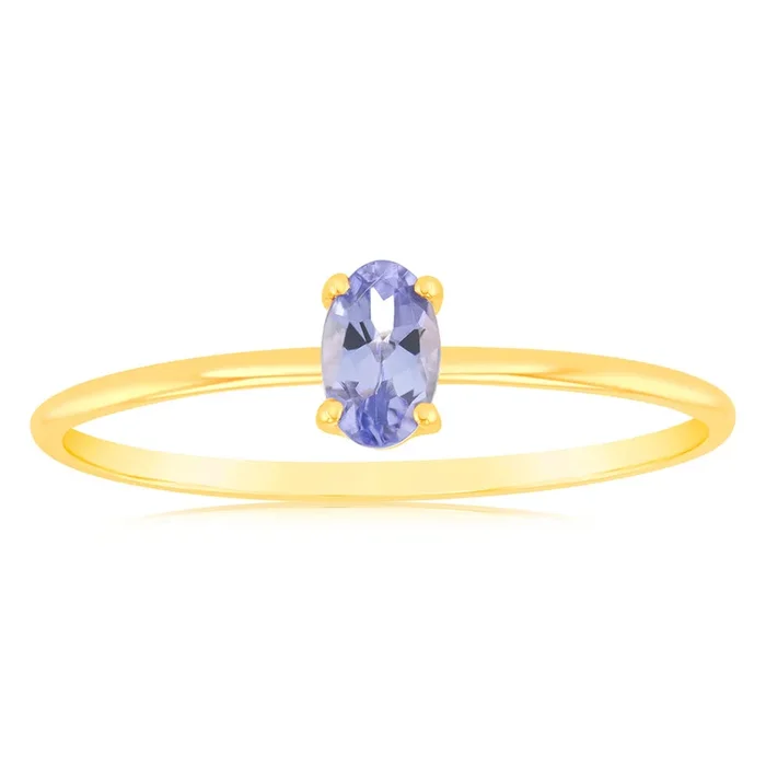 1 Oval Tanzanite 5x3mm in 9ct Yellow Gold