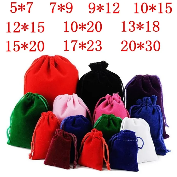 10 pcs/lot 5x7cm 7x9cm 9x12cm 10x15cm Coloful Velvet Pouches Jewelry Packaging Display Drawstring Packing Gift Bags & Pouches