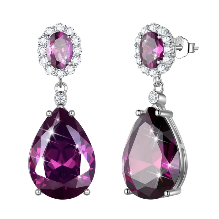 10Ct Dangling Teardrop Earrings Women February Birthstone Amethyst Purple 925 Sterling Silver Jewelry Birthday Valentine’s Day Gift