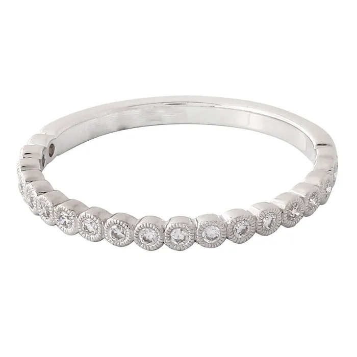 .10ctw Diamond Bezel Milgrain Halfway 14K White Gold Band