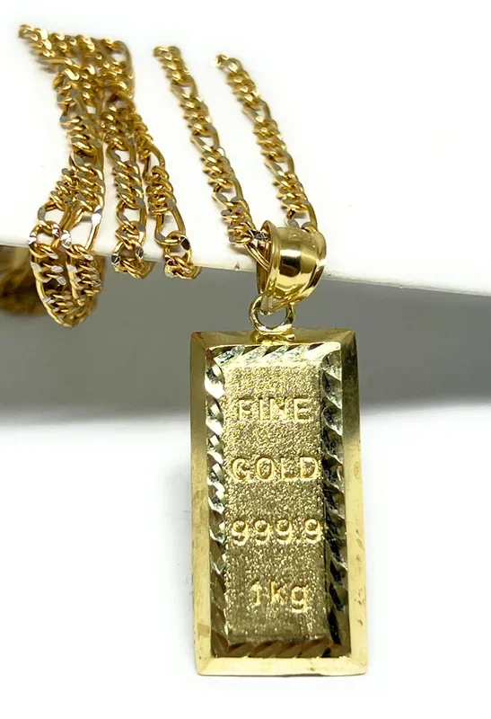 10k Solid Gold “1KG FINE GOLD” 999.9 GOLD BAR Pendant Necklace