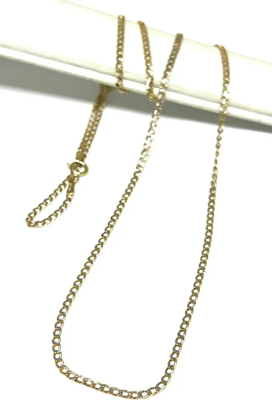 10k Solid Gold Cuban CURB Link Diamond Cut (White Gold) Chain 16-24 inches 2mm (Semi-Hollow Style)