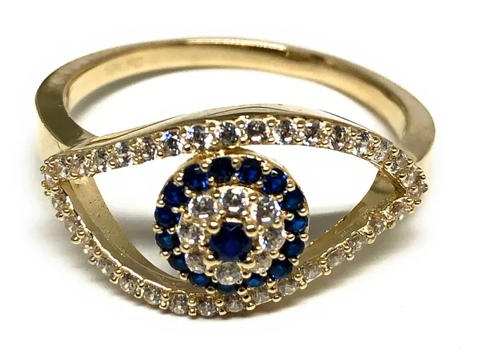 10k Solid Gold Evil Eye BLUE CZ Ring (FC 94)