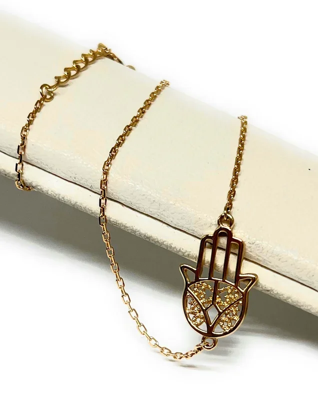 10k Solid Gold HAMSA Hand Brracelet 8 inch (FC)
