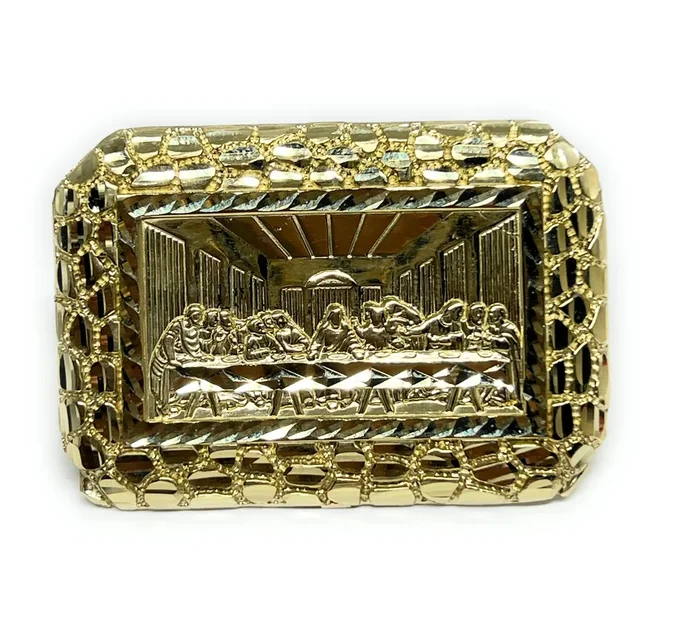 10k Solid Gold LAST SUPPER NUGGET BORDER TWO FINGER Ring (20.5g)