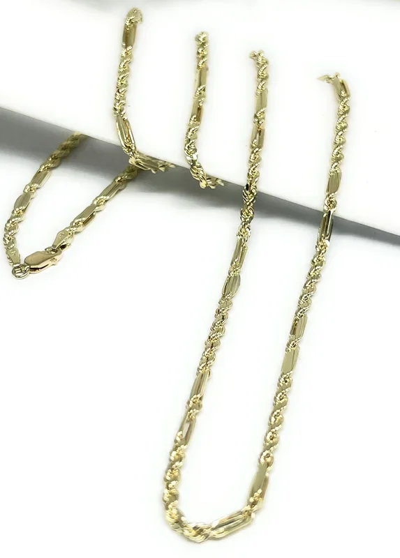 10k Solid Gold Milano Rope “FIGAROPE” Chain 18-26 inches 3mm (SEMI-HOLLOW STYLE)
