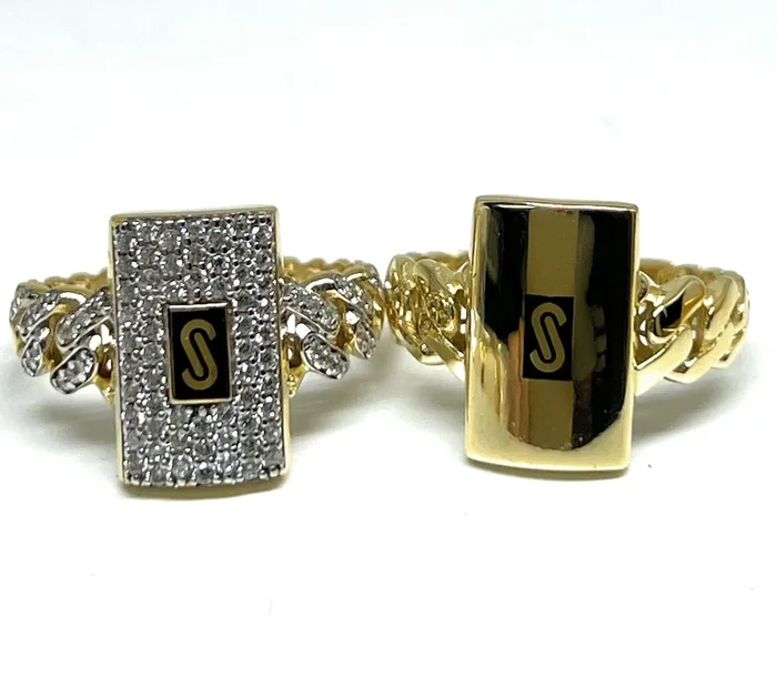 10k Solid Gold MONACO Cuban Link VERTICAL SQUARE Ring